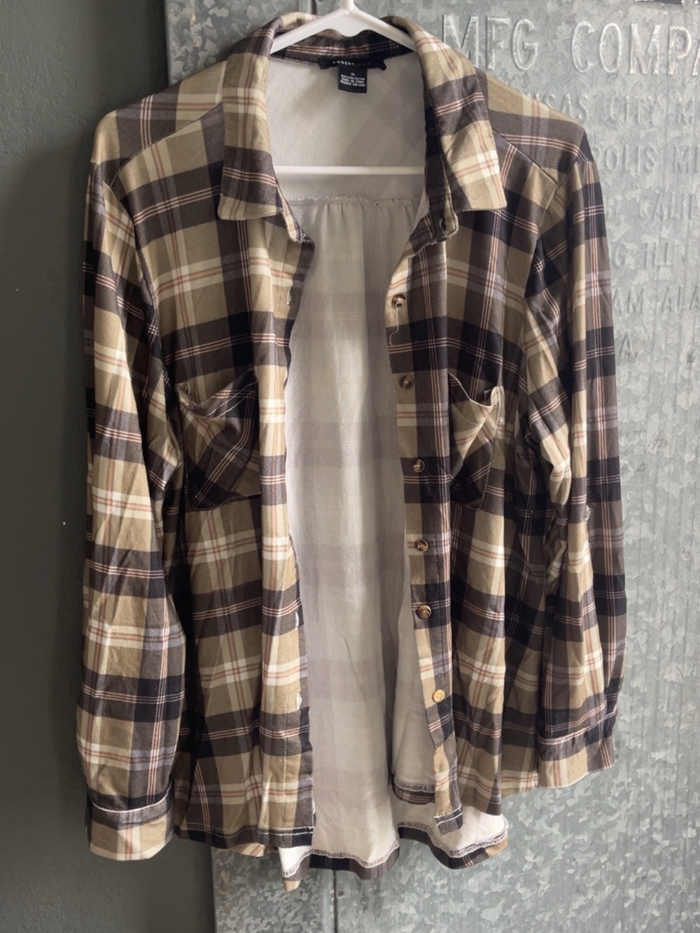 Robert Louis Plaid Button-Up Shirt Jacket in Beige and Brown